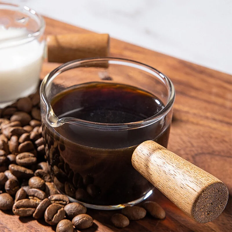 Espresso Shot Glass - 50/100 ml Cam Ölçüm Fincan Ahşap